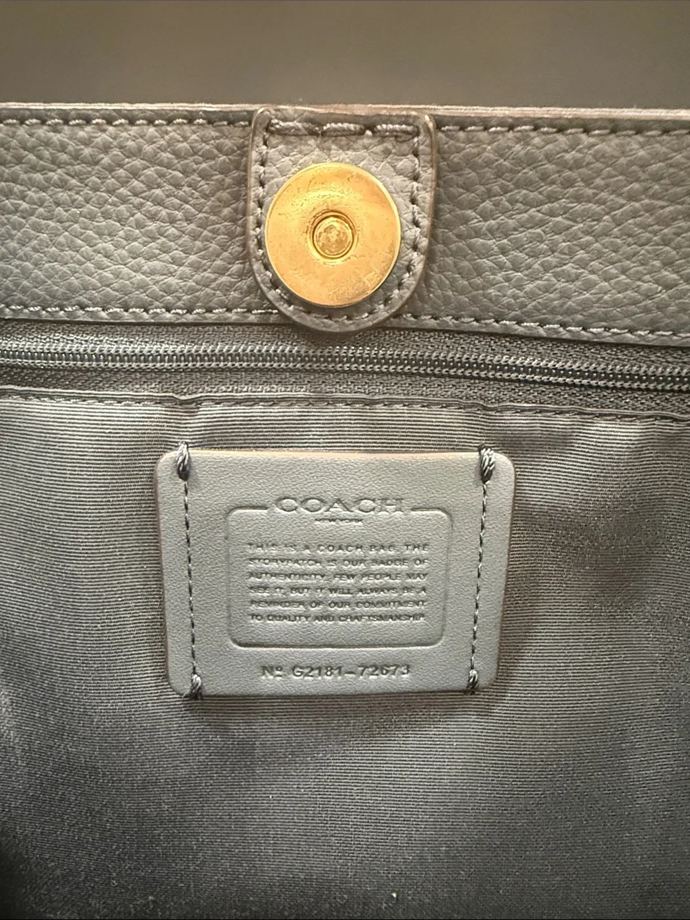 COACH Pebbled Leather Tote in off white with Gold Hardware